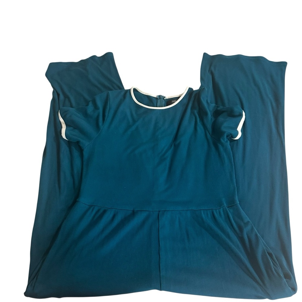 ZESICA Teal Ribbed Knit Jumpsuit – Size XL